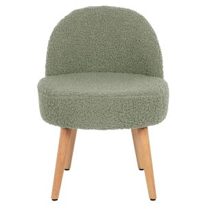 Stool Yasmine Hm8395.27 with low backrest - pistachio color boucle with wooden legs 47x46x64.5hcm