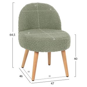 Stool Yasmine Hm8395.27 with low backrest - pistachio color boucle with wooden legs 47x46x64.5hcm