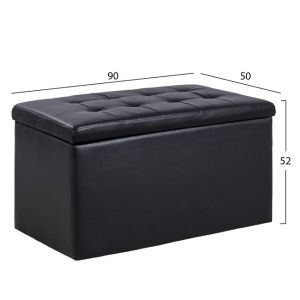 Eco leather stool with storage space black Hm279,01 90x50x52cm