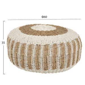 Pouf stool Saroni Hm7851,01 seagrass in natural-white color D60x35cm