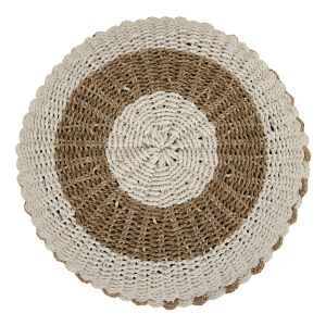 Pouf stool Saroni Hm7851,01 seagrass in natural-white color D60x35cm