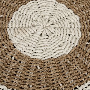 Pouf stool Saroni Hm7851,01 seagrass in natural-white color D60x35cm
