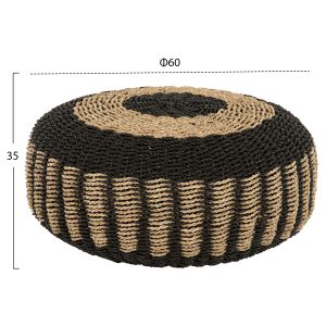 Pouf stool Saroni Hm7851,02 seagrass in natural-black color D60x35cm