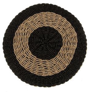 Pouf stool Saroni Hm7851,02 seagrass in natural-black color D60x35cm