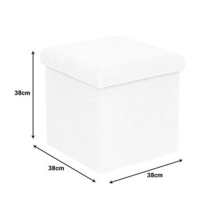 Stool with storage space, ivory boucle fabric, 38x38x38 cm
