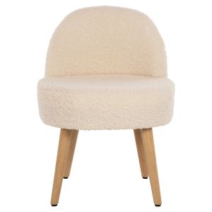 Low-back stool Yasmine Hm8395.23 white boucle with wooden legs 47x46x64.5hcm