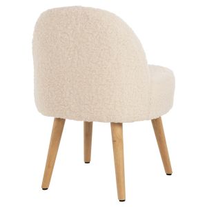 Low-back stool Yasmine Hm8395.23 white boucle with wooden legs 47x46x64.5hcm