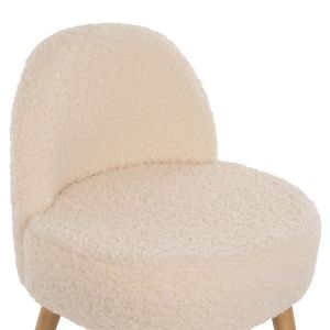 Low-back stool Yasmine Hm8395.23 white boucle with wooden legs 47x46x64.5hcm