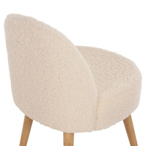 Low-back stool Yasmine Hm8395.23 white boucle with wooden legs 47x46x64.5hcm