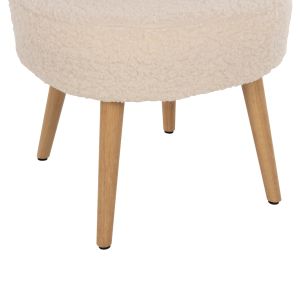 Low-back stool Yasmine Hm8395.23 white boucle with wooden legs 47x46x64.5hcm
