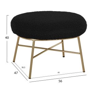 Stool with armrest Trudi Hm8640,24 black boucle and gold metal base 56x47x40cm