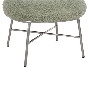 Stool with armrest Trudi Hm8640,27 green boucle and silver metal base 56x47x40cm