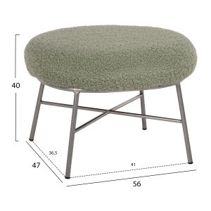 Stool with armrest Trudi Hm8640,27 green boucle and silver metal base 56x47x40cm