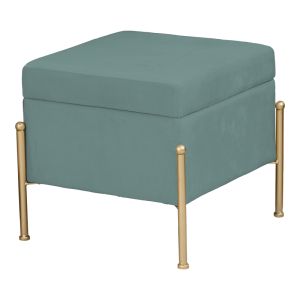 Stool-chest Panton green plush with gold legs 40x40x36.5cm