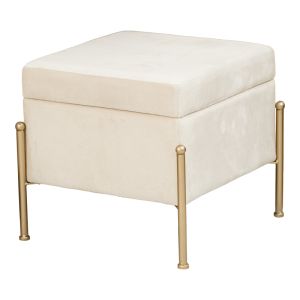 Stool-chest Panton cream plush with gold legs 40x40x36.5cm