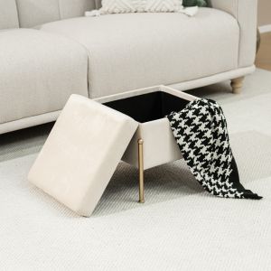 Stool-chest Panton cream plush with gold legs 40x40x36.5cm