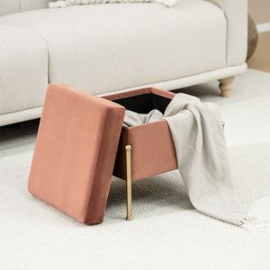 Stool-chest Panton plush rotten apple color with gold legs 40x40x36.5cm