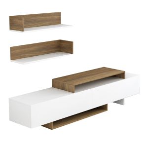 Тв композиция Eduardo Hm8909,12 от меламин цвят бял/натурален 180x29,5x45hcm