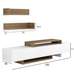Тв композиция Eduardo Hm8909,12 от меламин цвят бял/натурален 180x29,5x45hcm