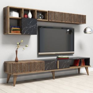 Тв секция Hm9438,03 меламин в орех-черен мрамор 180x35x40hcm
