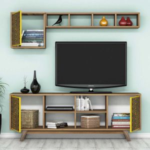 Тв секция Hm9516,04 меламин в цвят орех и жълто 160x35x56,2hcm