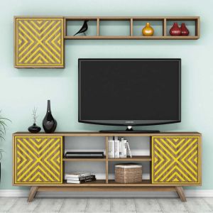 Тв секция Hm9516,04 меламин в цвят орех и жълто 160x35x56,2hcm