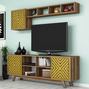 Тв секция Hm9516,04 меламин в цвят орех и жълто 160x35x56,2hcm