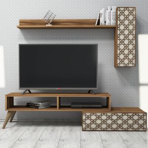 Тв секция Hm9518,02 меламин в цвят орех и крем 150x37,2x37,8hcm