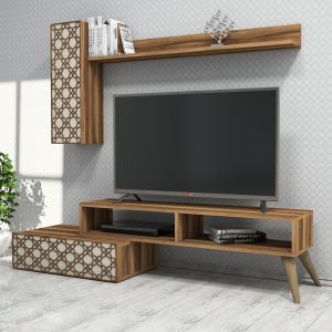 Тв секция Hm9518,02 меламин в цвят орех и крем 150x37,2x37,8hcm