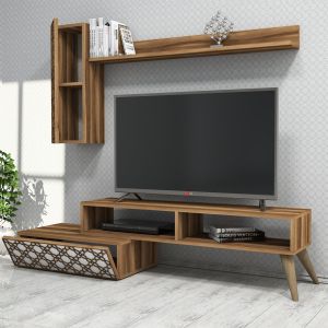 Тв секция Hm9518,04 меламин в цвят орех и бяло 150x37,2x37,8hcm