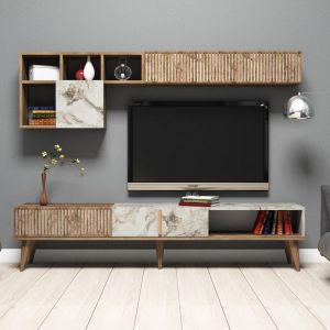 Тв секция Warm Marble Luxury меламин в цвят орех и бял мрамор Hm9438,01