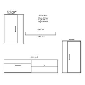 TV section Zafira sonoma/white 200x35x190cm