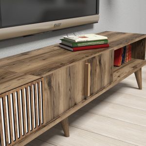 Тв секция комплект Hm9438,02 меламин в цвят орех-бяло 180x35x40hcm