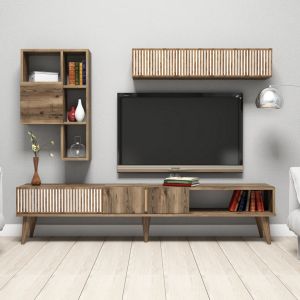 Тв секция комплект Hm9438,02 меламин в цвят орех-бяло 180x35x40hcm