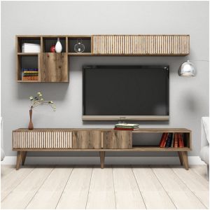 Тв секция комплект Hm9438,02 меламин в цвят орех-бяло 180x35x40hcm