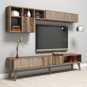 Тв секция комплект Hm9438,02 меламин в цвят орех-бяло 180x35x40hcm