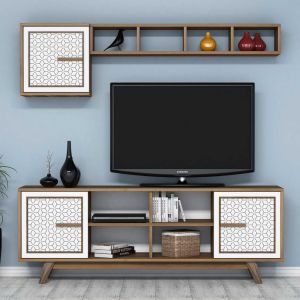 Тв секция комплект Hm9513,03 меламин в цвят орех и бяло 160x35x56,2hcm