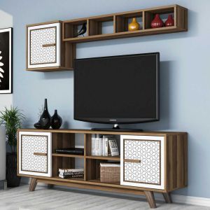 Тв секция комплект Hm9513,03 меламин в цвят орех и бяло 160x35x56,2hcm