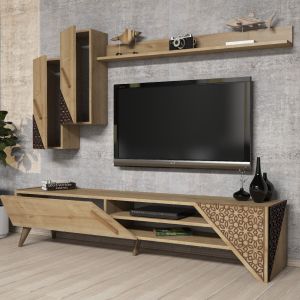 Тв секция комплект от меламин Hm9514,01 в цвят натурален дъб 180x37x40hcm