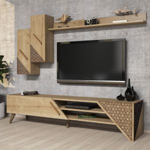 Тв секция комплект от меламин Hm9514,01 в цвят натурален дъб 180x37x40hcm