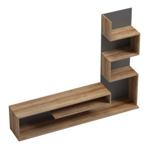 Cazenda TV cabinet with bookcase in oak and dark gray color 160x29x126 cm