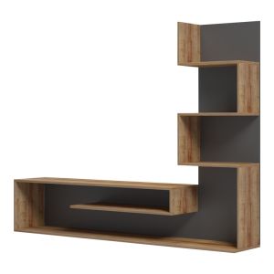 Cazenda TV cabinet with bookcase in oak and dark gray color 160x29x126 cm