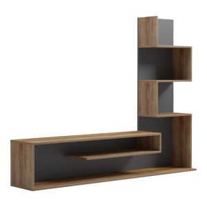Cazenda TV cabinet with bookcase in oak and dark gray color 160x29x126 cm