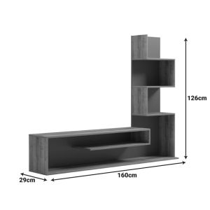 Cazenda TV cabinet with bookcase in sonoma color and white 160x29x126 cm