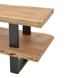 Fuji TV cabinet, solid acacia wood in a natural shade with black metal legs 140x40x52cm