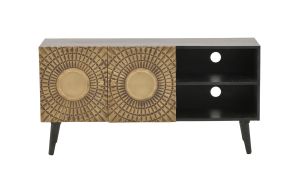 Тв шкаф Golden Eye мангово дърво масив златен метален обков 130х40х60cm