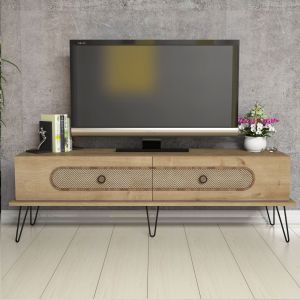 TV cabinet Hm9511.02 melamine in natural oak color with metal legs 145x40x45hmcm