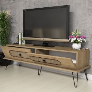 TV cabinet Hm9511.02 melamine in natural oak color with metal legs 145x40x45hmcm