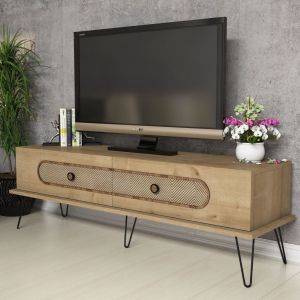 TV cabinet Hm9511.02 melamine in natural oak color with metal legs 145x40x45hmcm