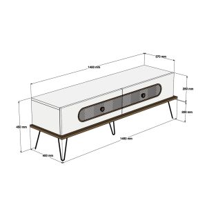 TV cabinet Hm9511.02 melamine in natural oak color with metal legs 145x40x45hmcm